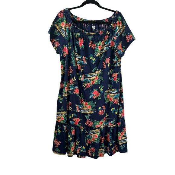 Lands’ End 100% Cotton Blue Red Hawaiian Flower Dress Size L 14-16 - Picture 4 of 10